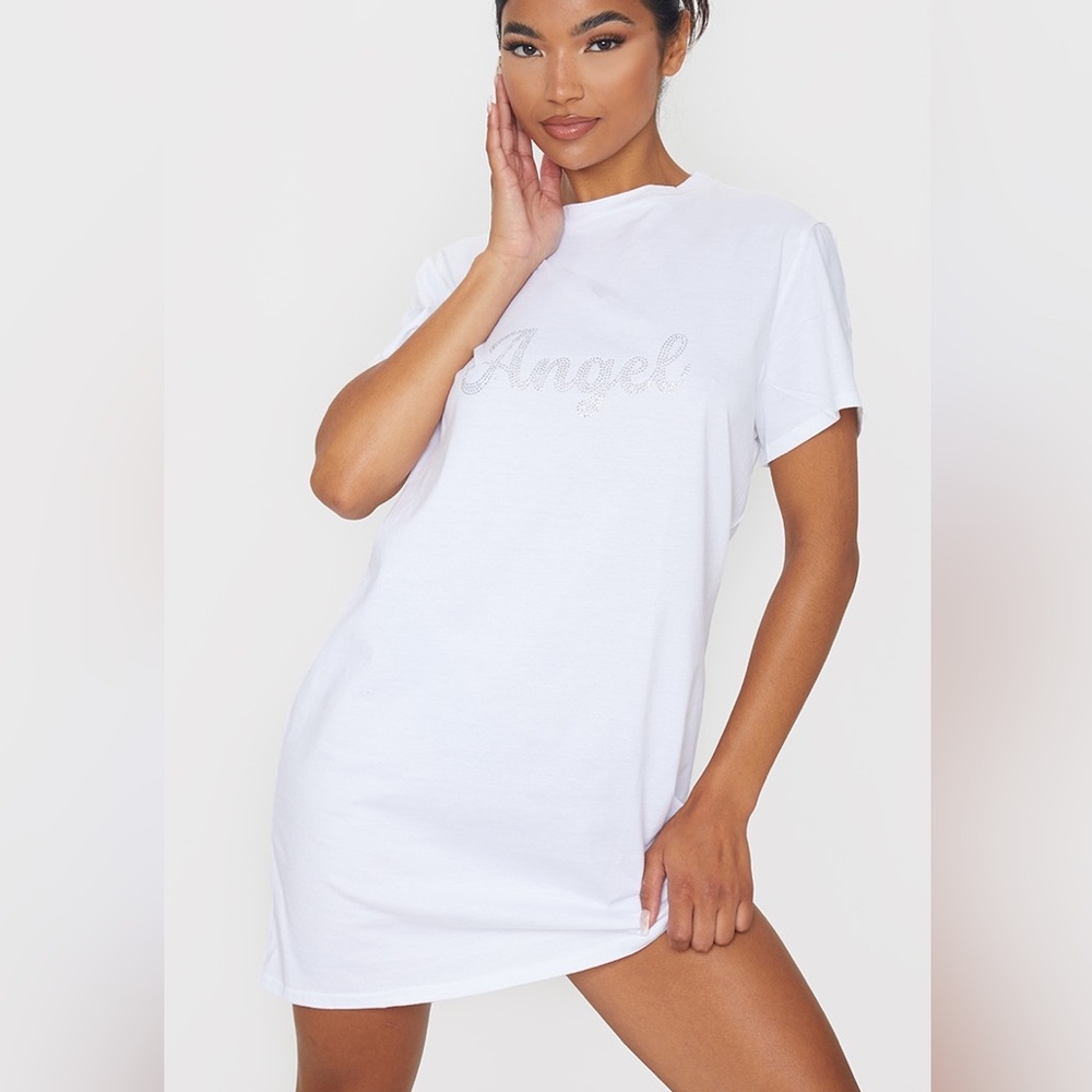 Brand new never worn rhinestone angel t shirt dress from pretty little thing